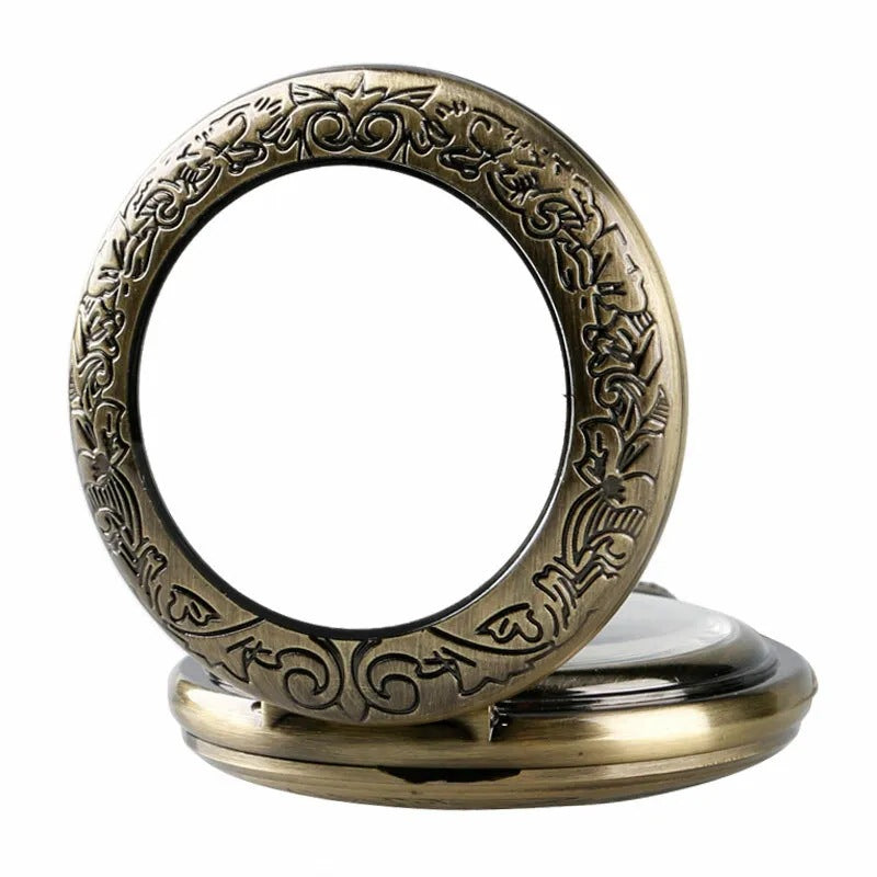 Flip-Open Retro Transparent-Lid Engraved Mechanical Pocket Watch