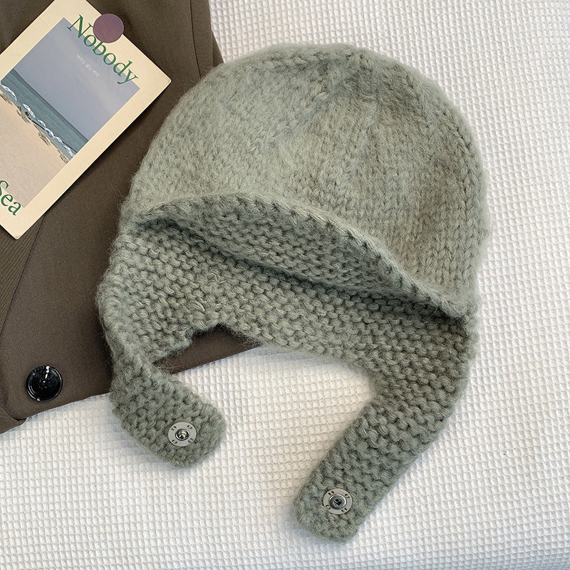 Hand-knit Plush Toe And Ear Protection Beanie