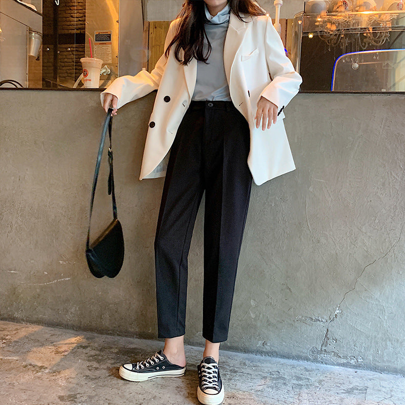 Autumn And Winter Women's High Waist Straight Tube Loose Cropped Suit Pants