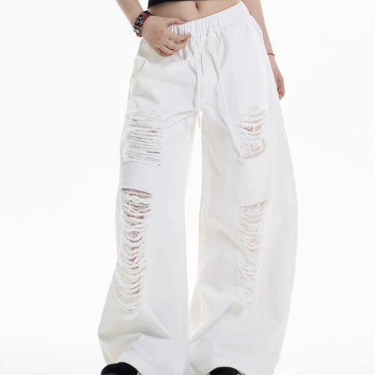 Ripped Casual Pants Women's Loose Straight Wide-leg Pants
