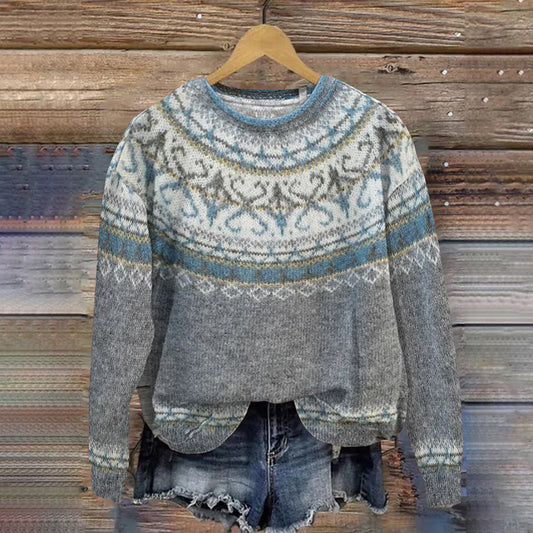 Women's Printed Round Neck Sweater Pullover Leisure Loose Pullover Street Style