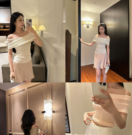Oblique Cut Satin Crepe Skirt  Acetate