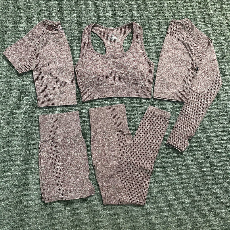 Small Dots Jacquard Seamless Ninth Pants Fitness Body Shaping Pants Five-piece Set