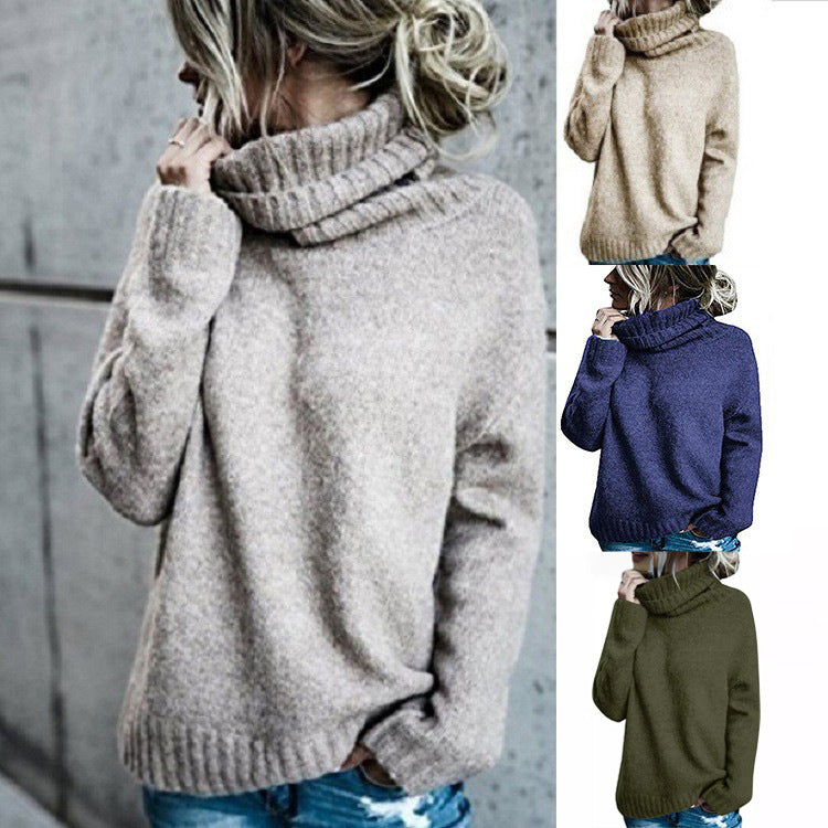 Women's Fashion Core-spun Yarn Turtleneck Long-sleeved Pullover Knitted Sweater
