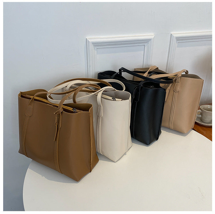 Simple Large Capacity Soft Leather Tote Casual Shoulder Bag