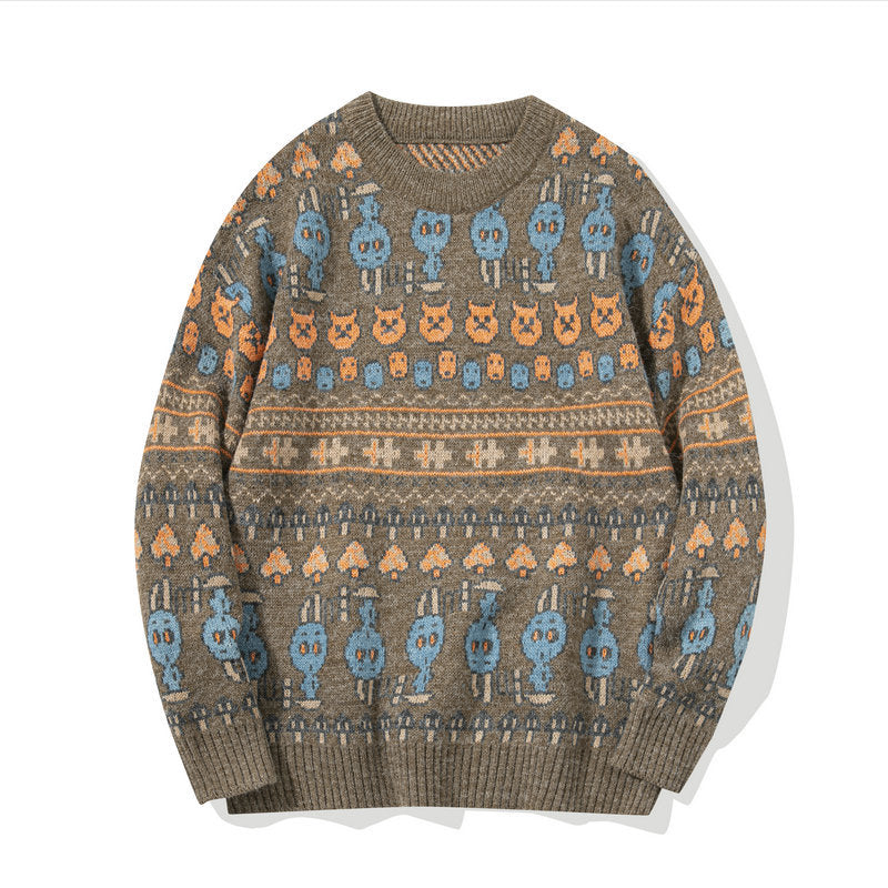Herre Rundhalset Strikket Løs Sweater