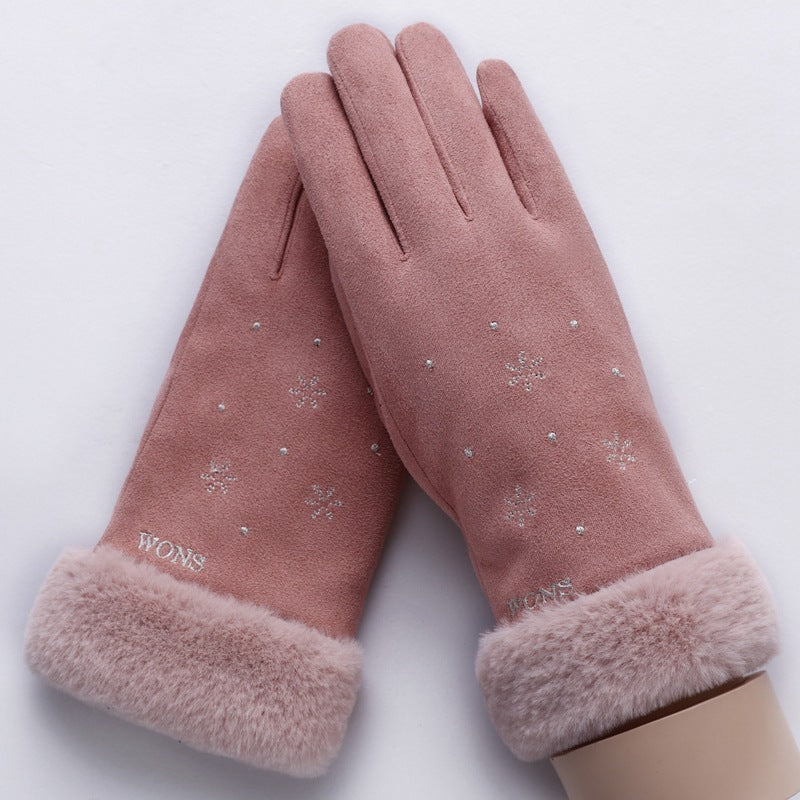 Fleece Thickened Warm Ladies Gloves With Touch Screen