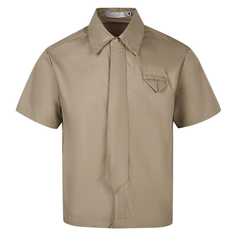 Cleanfit American Retro Casual Loose Fake Tie Design Short Sleeve Shirt