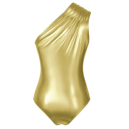 Oblique Shoulder Hot Girl Jumpsuit Metallic Glossy Sexy Party