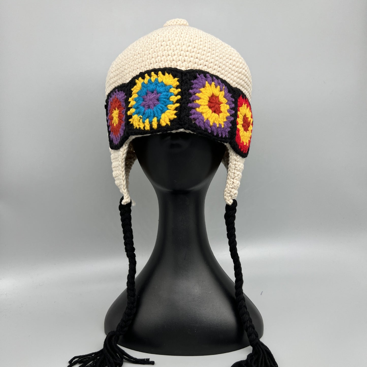 Ethnic Hand Made Flower Knitted Pot Hat Female