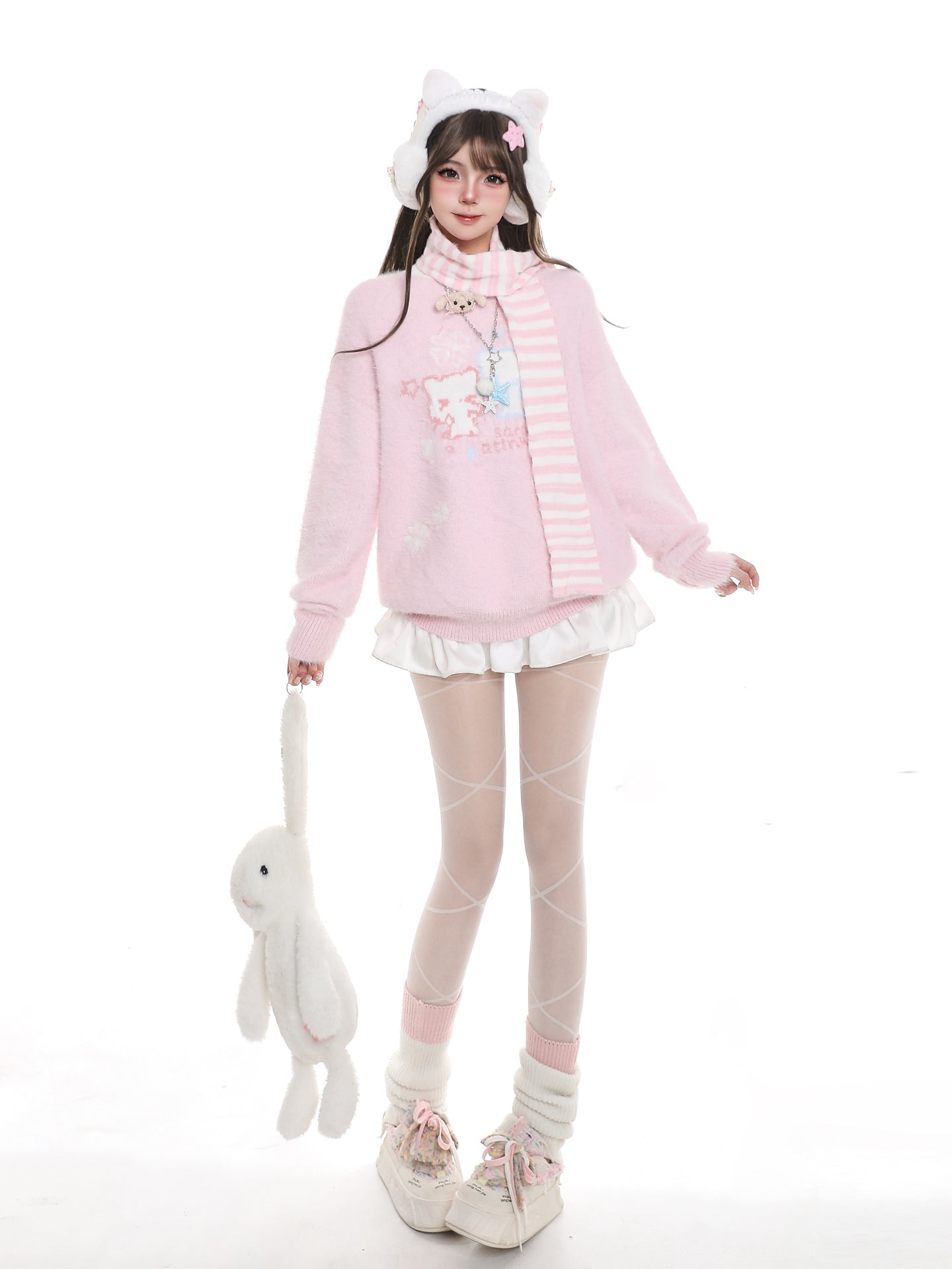 Cat Striped Scarf Sweater Loose Casual Sweater