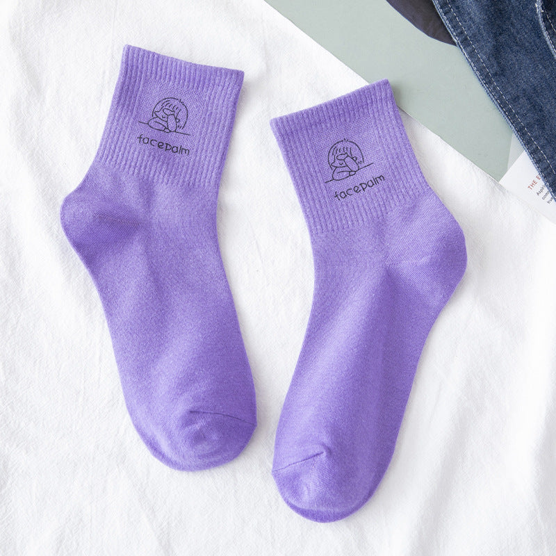 Women's Cute Medium Tube Thin Hot Stamping Socks