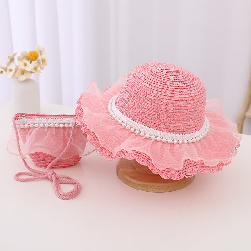 Children's Fashion Lace Pearl Straw Sun Hat