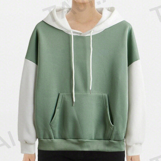 Dame hættejakke til forår og efterår, all-match frakke, afslappet løs patchwork top, mode
