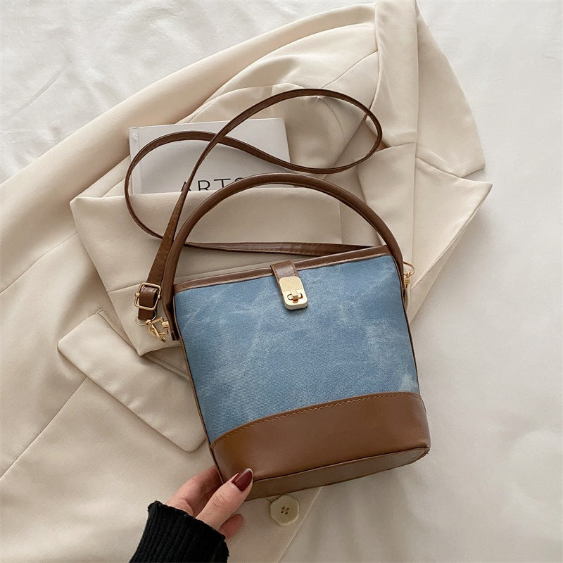 Retro Contrast Color Crossbody Bucket Bag Women
