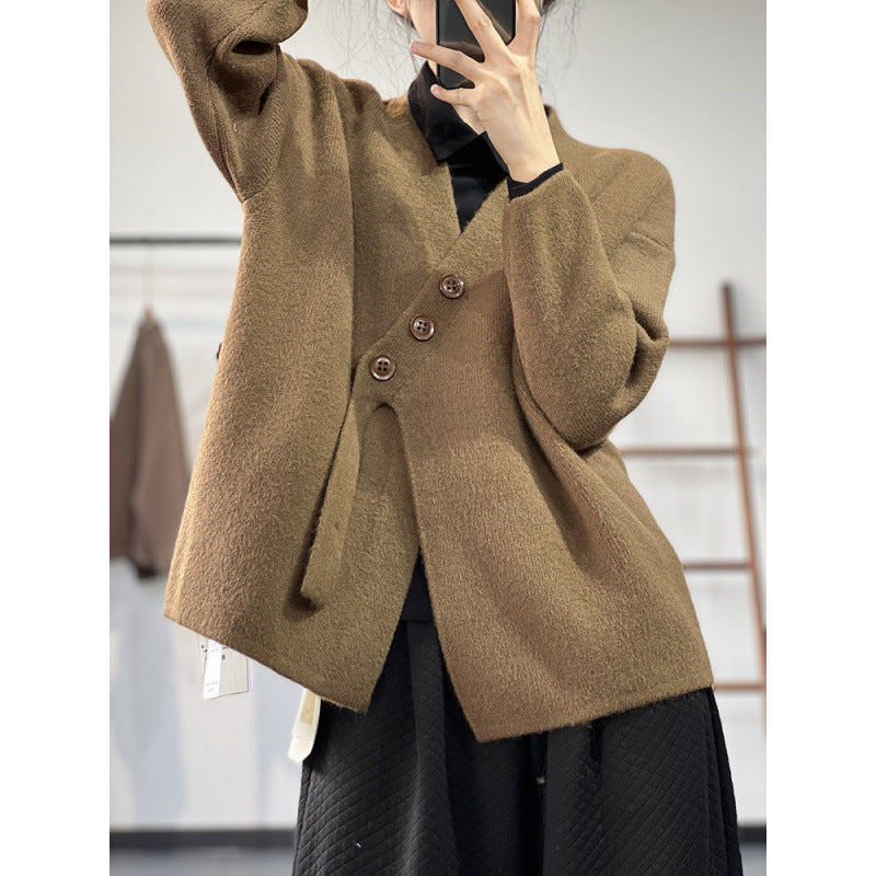 Women's Solid Color Simple Irregular Splicing Loose Jacket