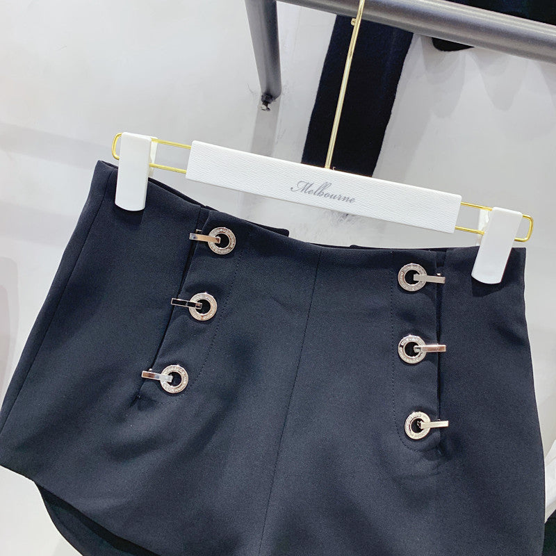 Women's Temperament Fashion High Waist Double-breasted Shorts