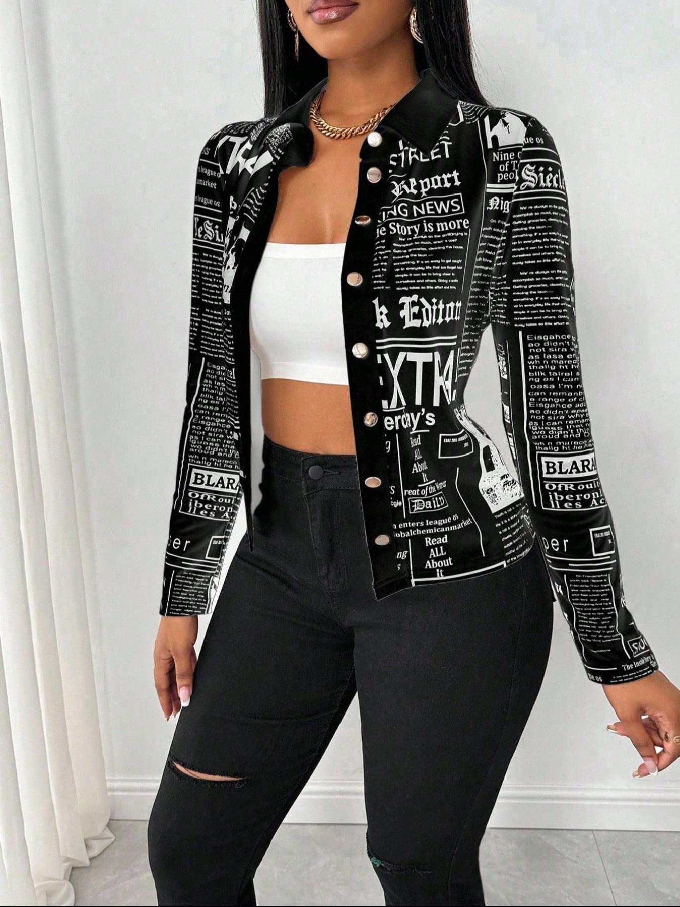 New Women's Casual Shirt With Lettered Slogan