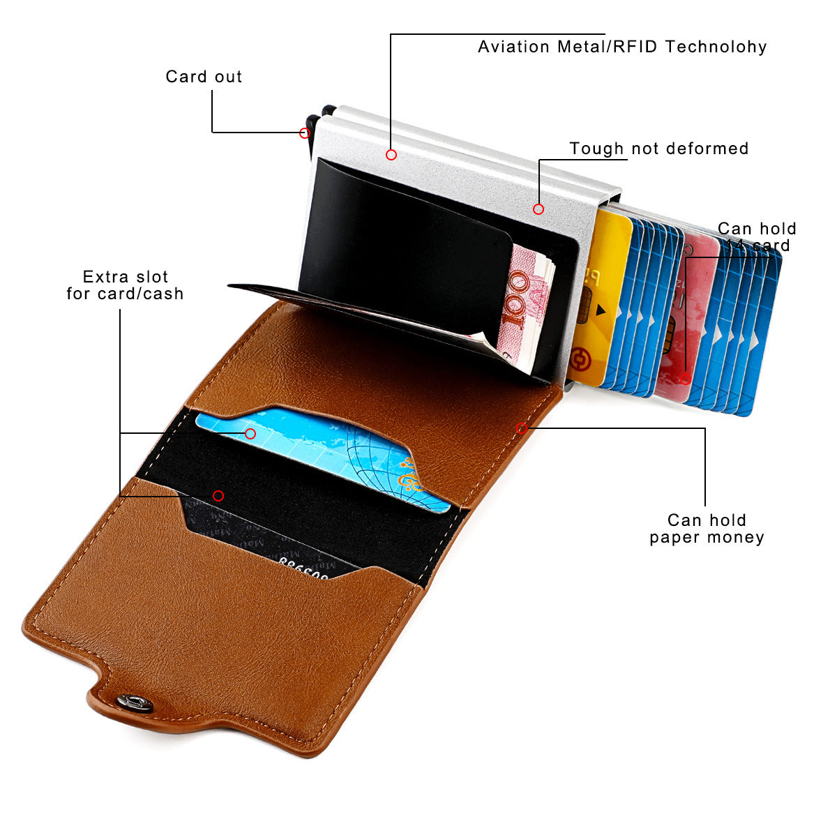 Men's RFID Aluminum Box Card Clamp Automatic Pop-up Double Aluminum Box
