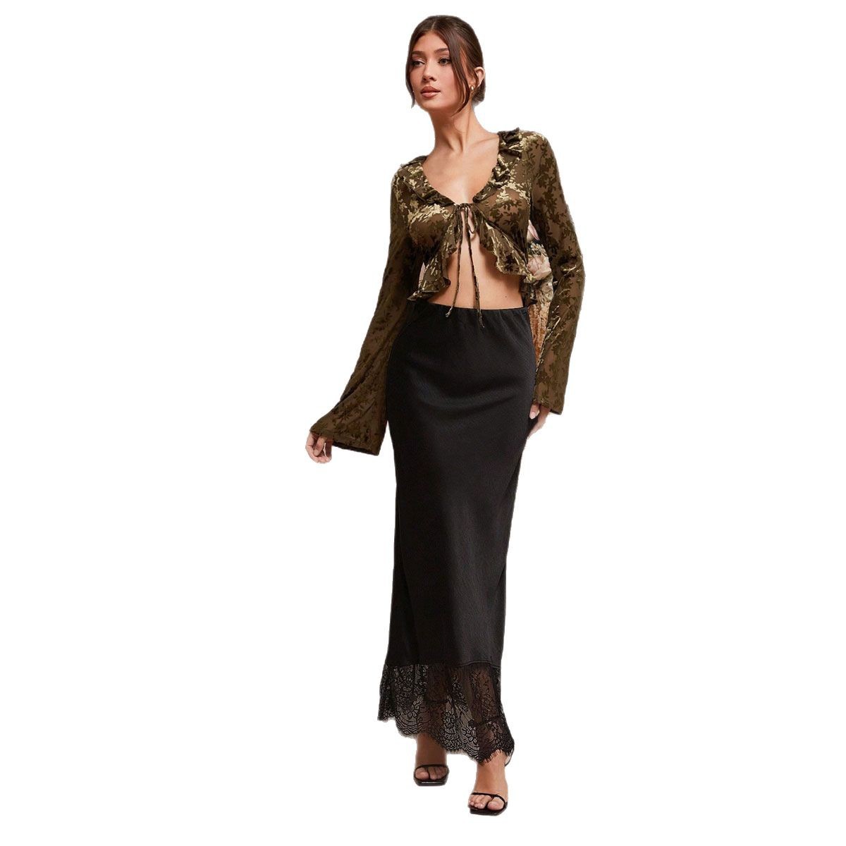 Lace Patchwork Satin Dress With A Luxurious Touch For Socialites