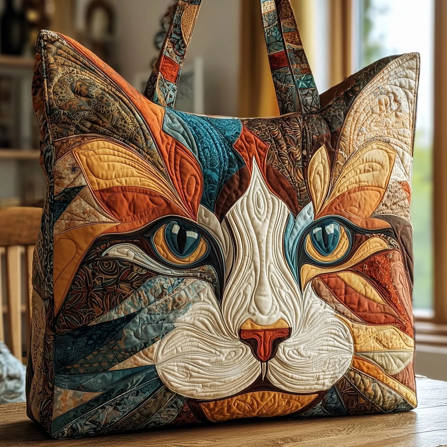 Creative, High-Capacity Tote Bag With Digital Print And Quilted Embroidery