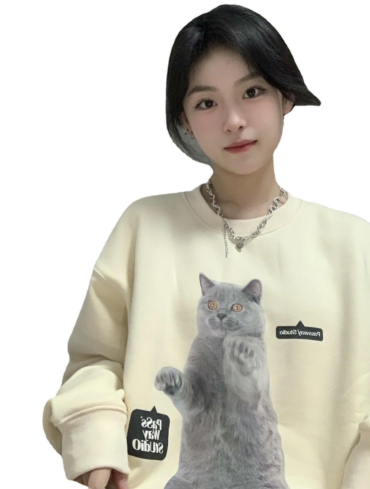 Loose Sweater Women's Round Neck Print Long Sleeves Top