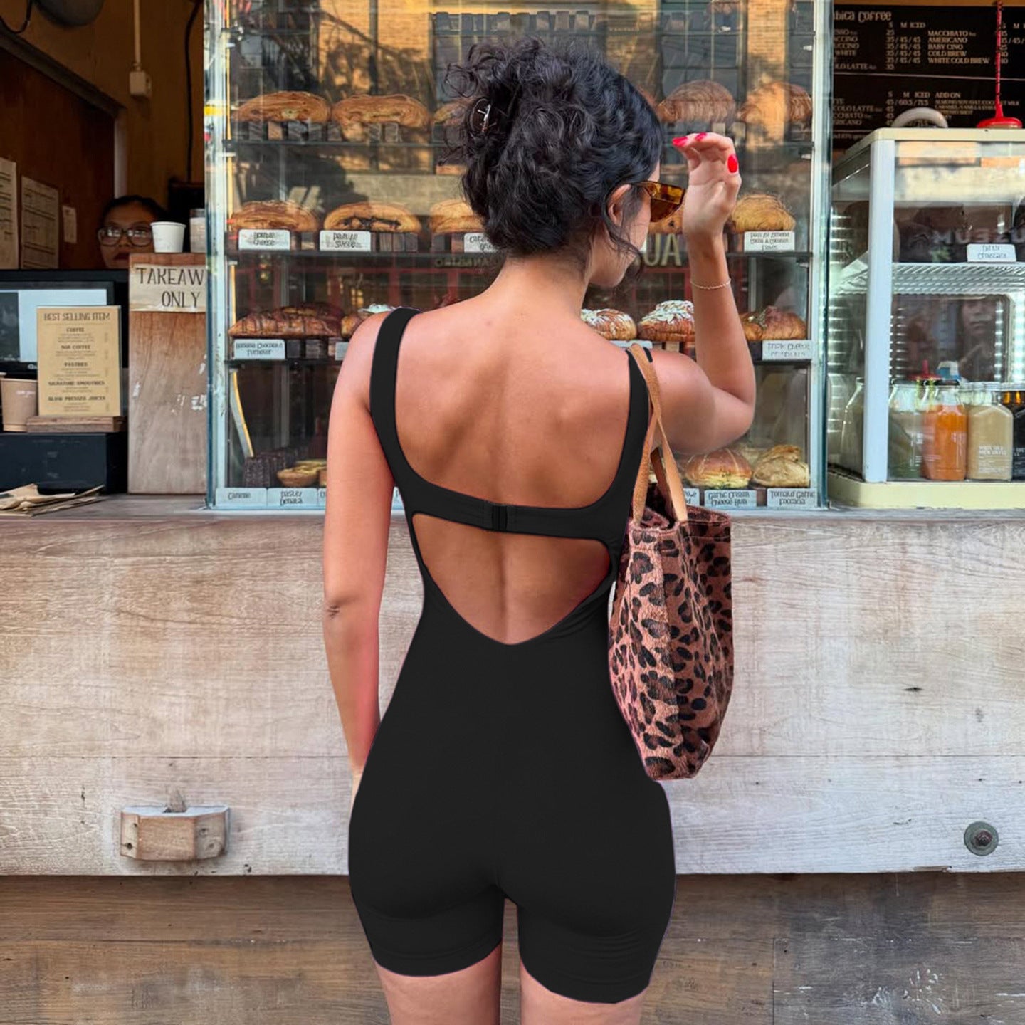 Stylish American-style Athletic U-shaped Open-back Jumpsuit