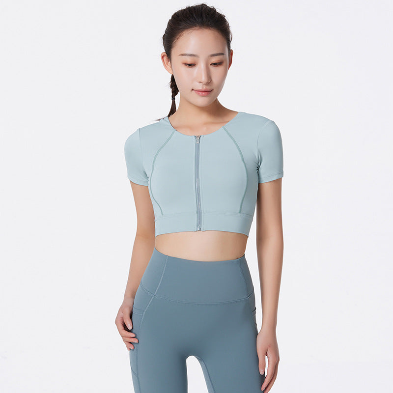 Yoga Clothes Women's Short Sleeve Zipper Breathable Exercise Top