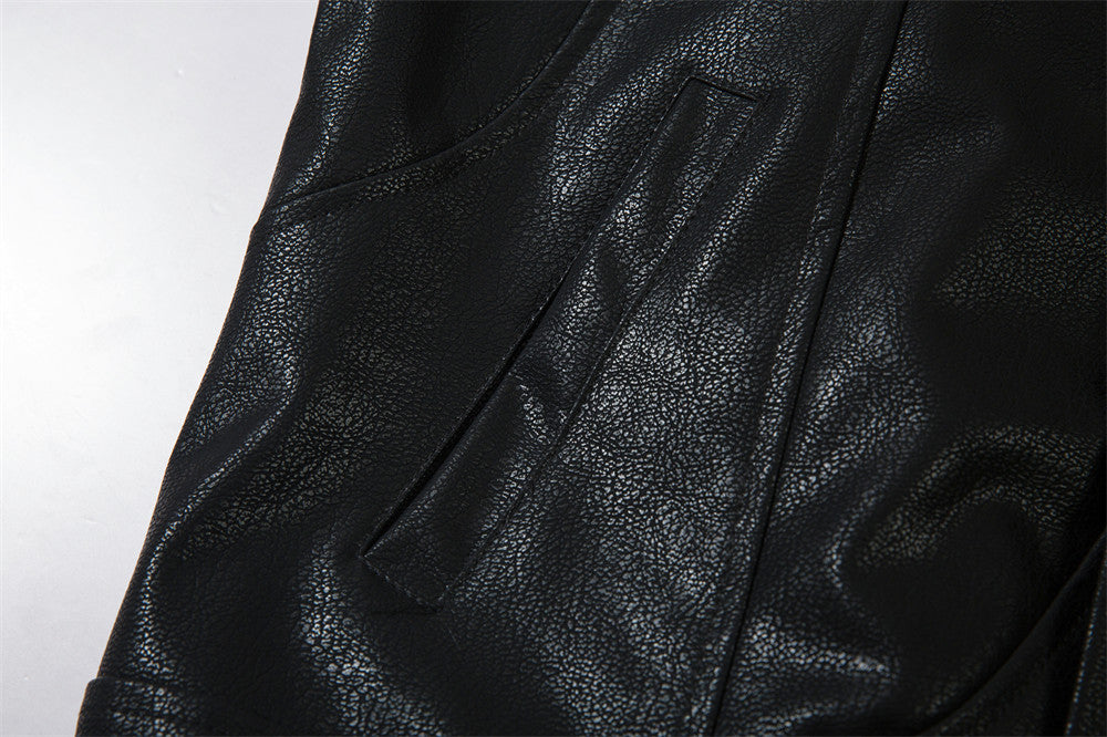 Men's Casual American Style Loose Flying PU Leather Jacket Coat