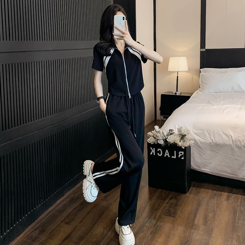 Loose Fashion Age-reducing Casual Sporty Wide-leg Pants Two-piece Set