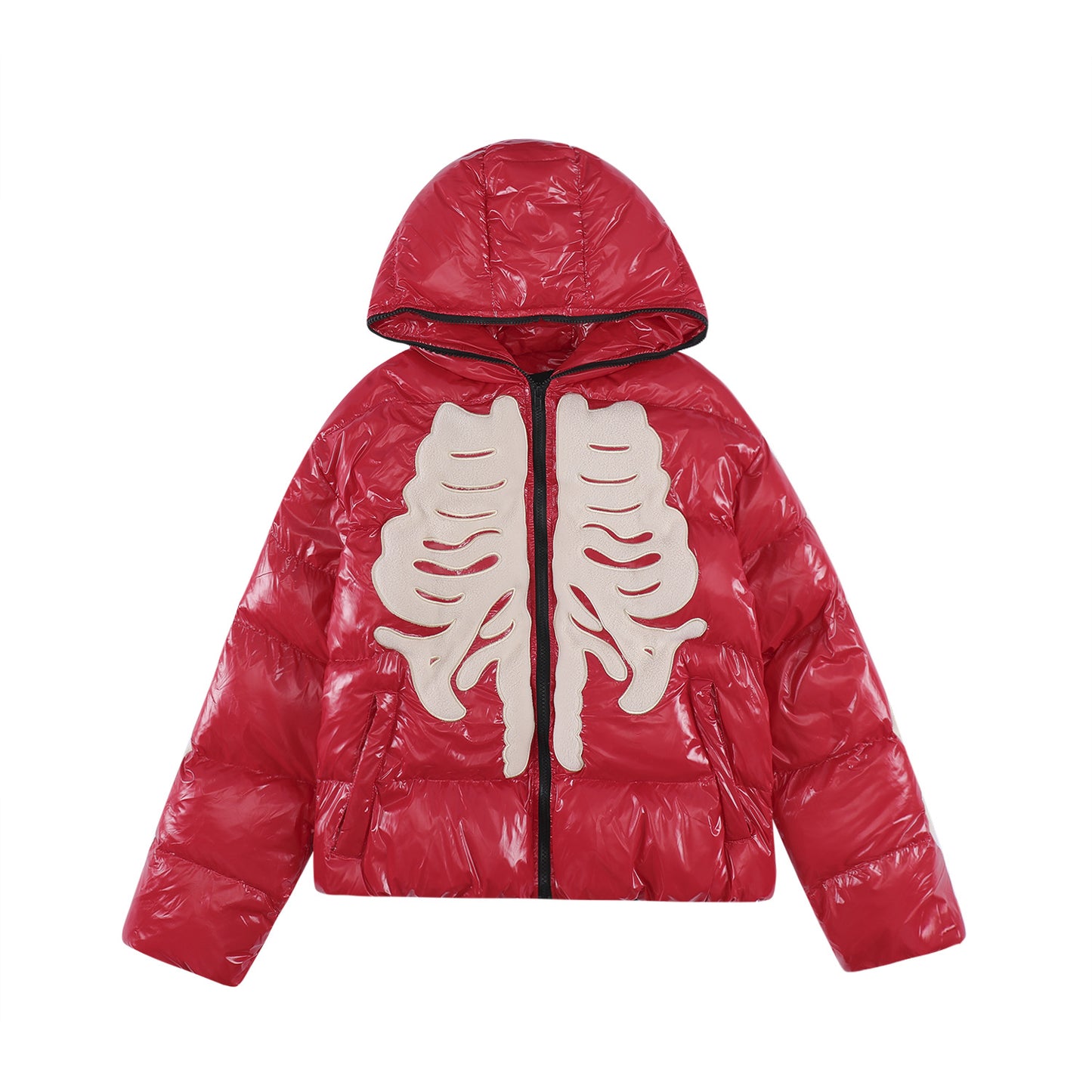 Men's Embroidered Leather Hooded Cotton Coat