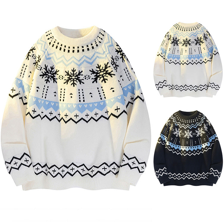 Mens Knitted Sweater With Snowflake Christmas DesignLaid-Back And Sophisticated