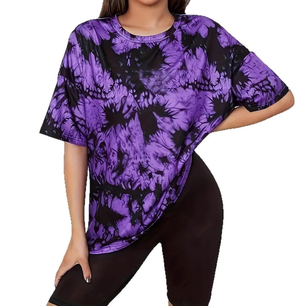 Pullover Tie-dyed Loose Round Neck Short Sleeve