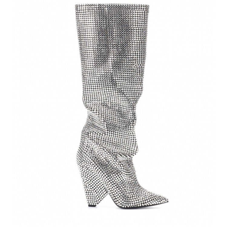 Rhinestone High-heeled Pointy Nightclub Show Knee-length Boots