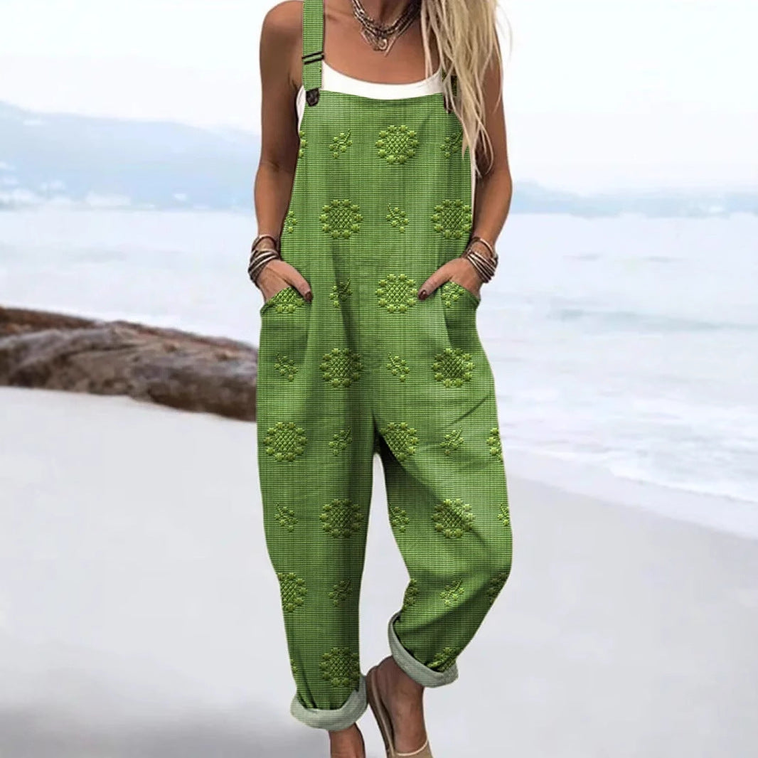 Women's Vintage Print Jumpsuit Loose Sleeveless Design Sexy