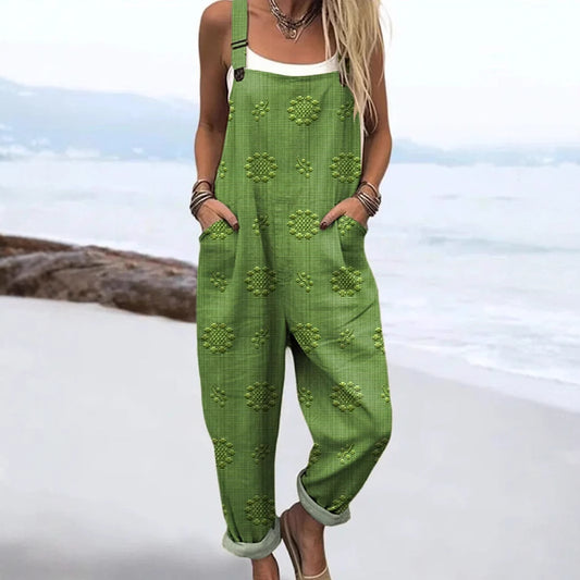 Women's Vintage Print Jumpsuit Loose Sleeveless Design Sexy