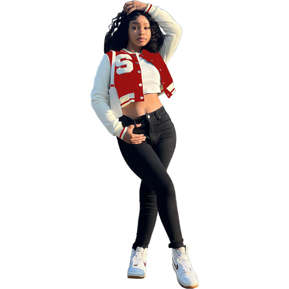 Women's Solid Color Stitching Fashion Baseball Jacket