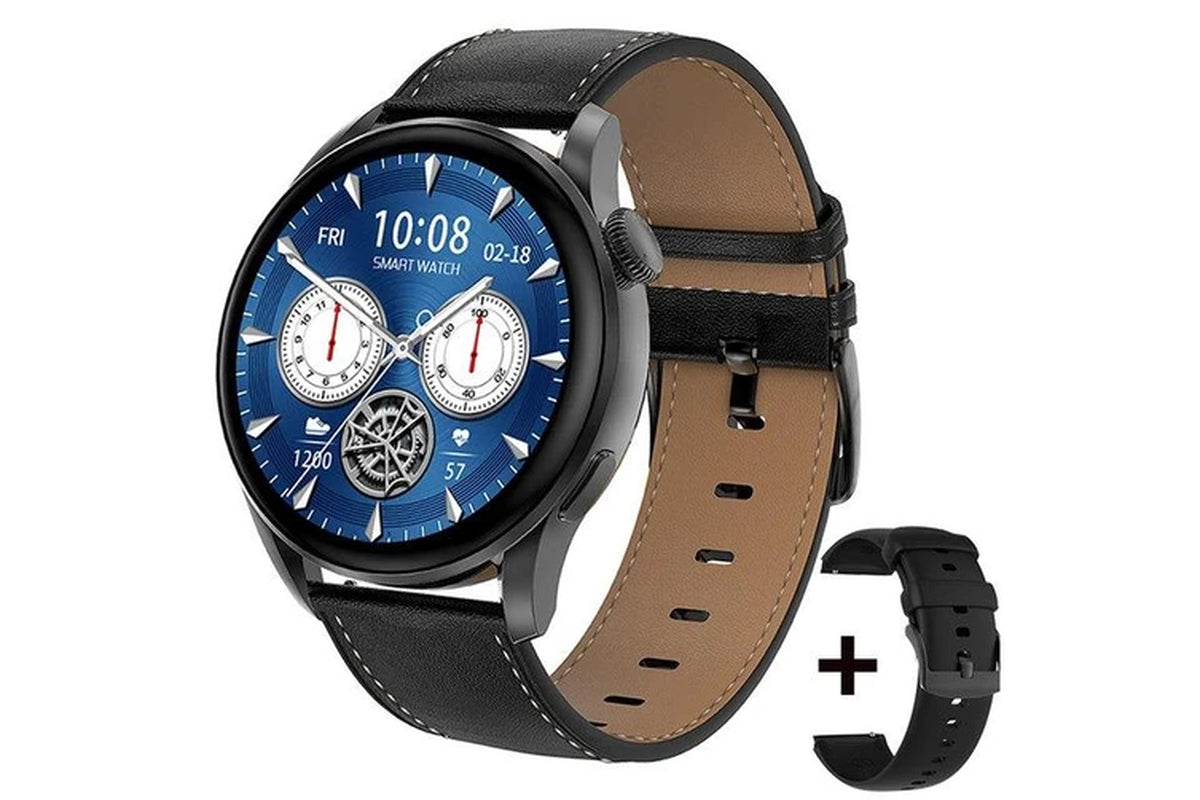 New Bluetooth Call Smart Watch Men Women 1.36 Inch round Screen HD 390*390 Pixel Take Pictures Remotely Smartwatch Man+Box - Black Leather Belt