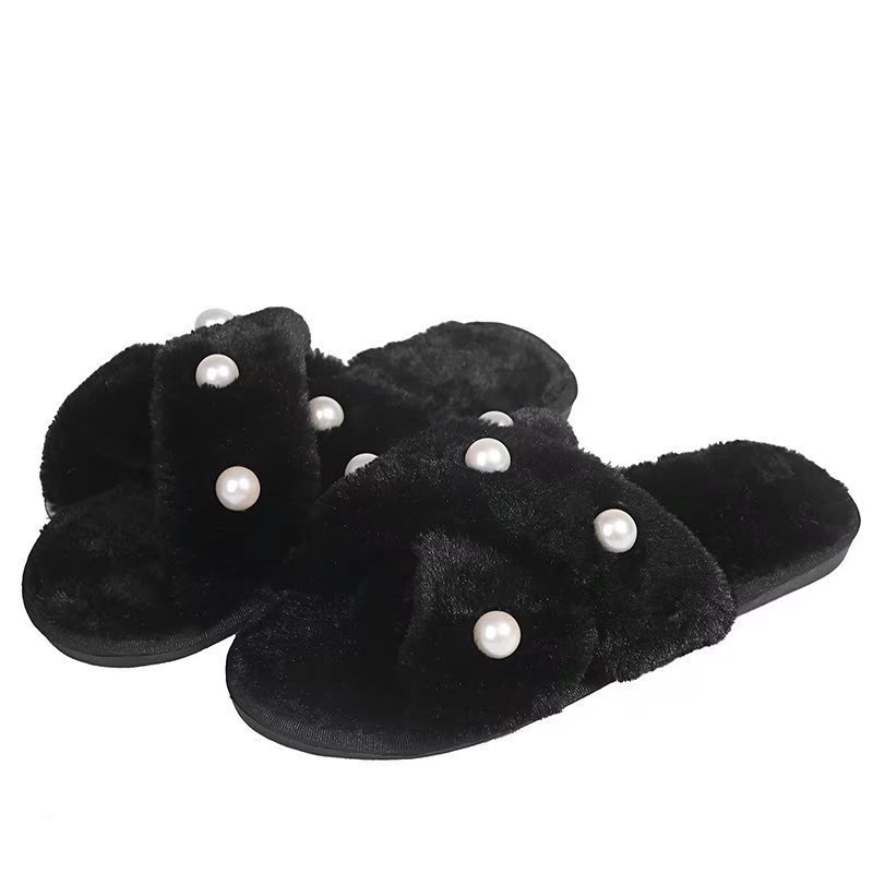 Women's Indoor And Outdoor Warm Pearl Cross Slippers