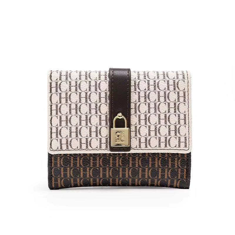 CH Simple Women'S Short Card Bag Ultra Thin Mini PU Leather Luxury Brand Fashionable Women'S Credit Card Clip Wallet