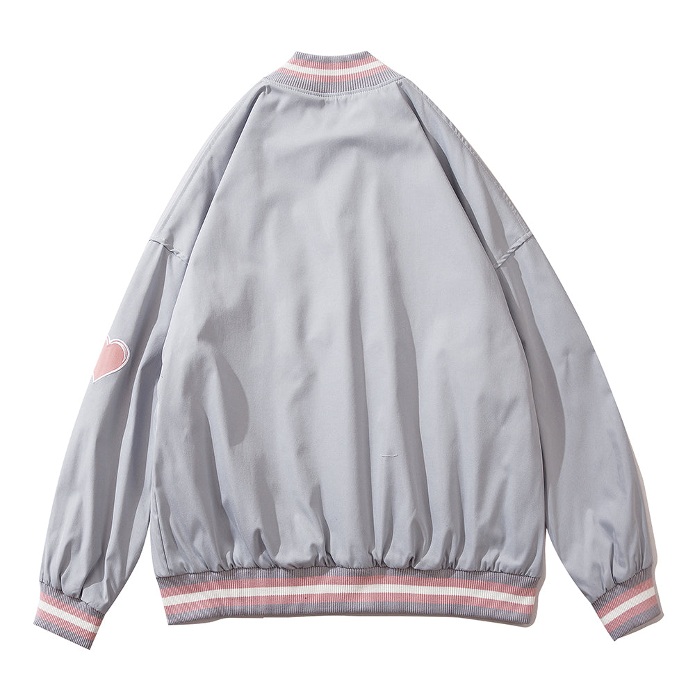 High Street Vintage Alphabet Embroidery Bomber Jacket