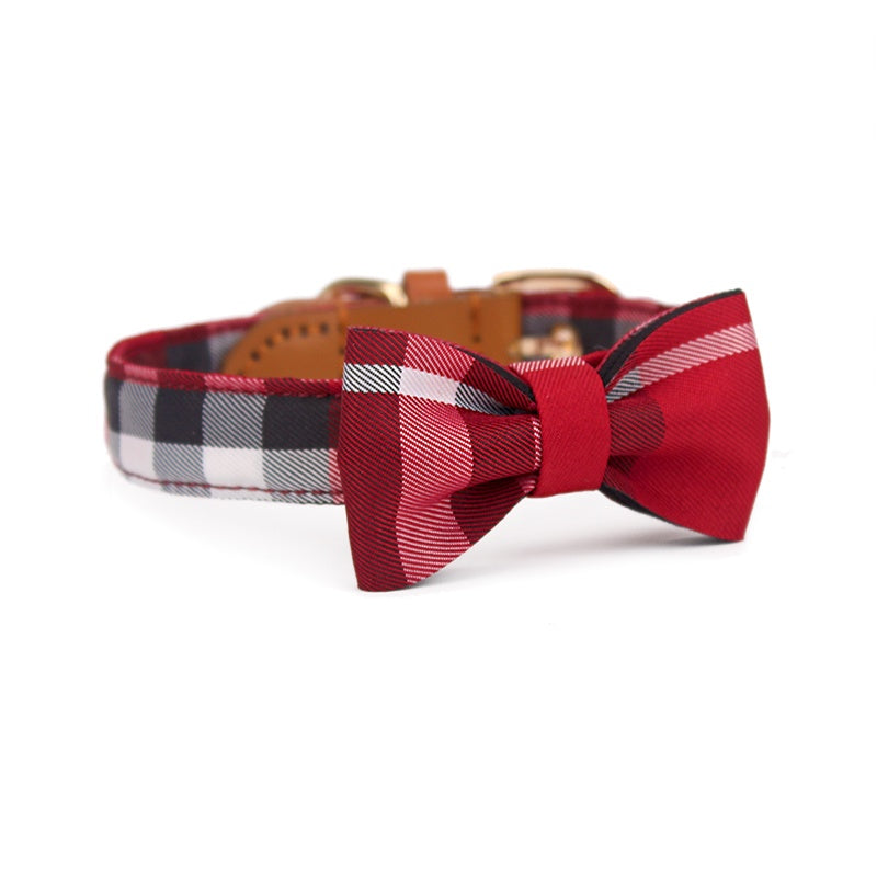Leather Stitching Drawable Mesh Bow Pet Tie Collar