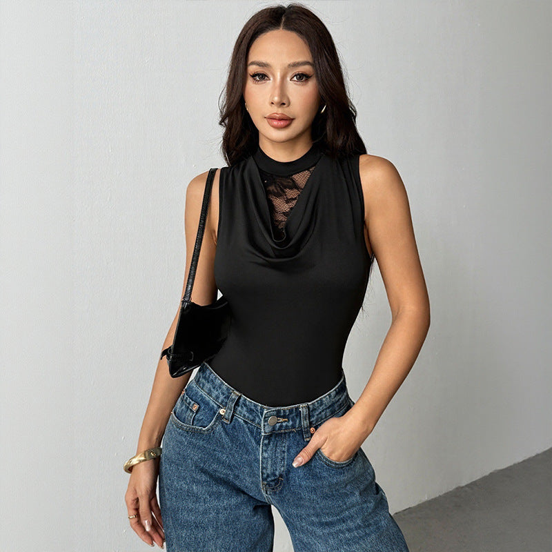 Lace-Panel Scoop-Neck Sleeveless Jumpsuit For Women