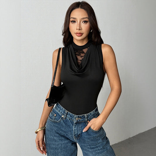 Lace-Panel Scoop-Neck Sleeveless Jumpsuit For Women