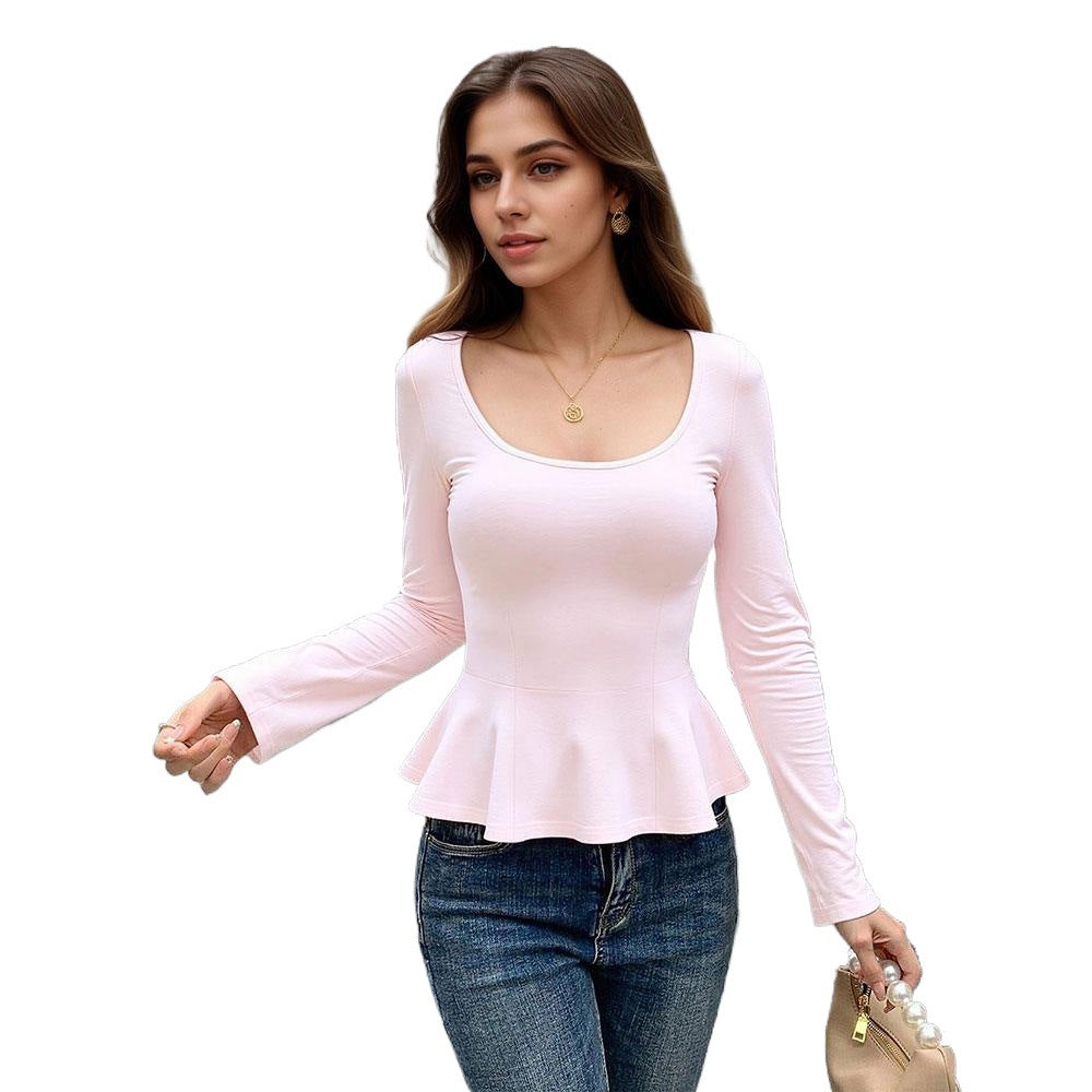 Long Sleeve Pure Desire Slim Fit Ruffle T-shirt