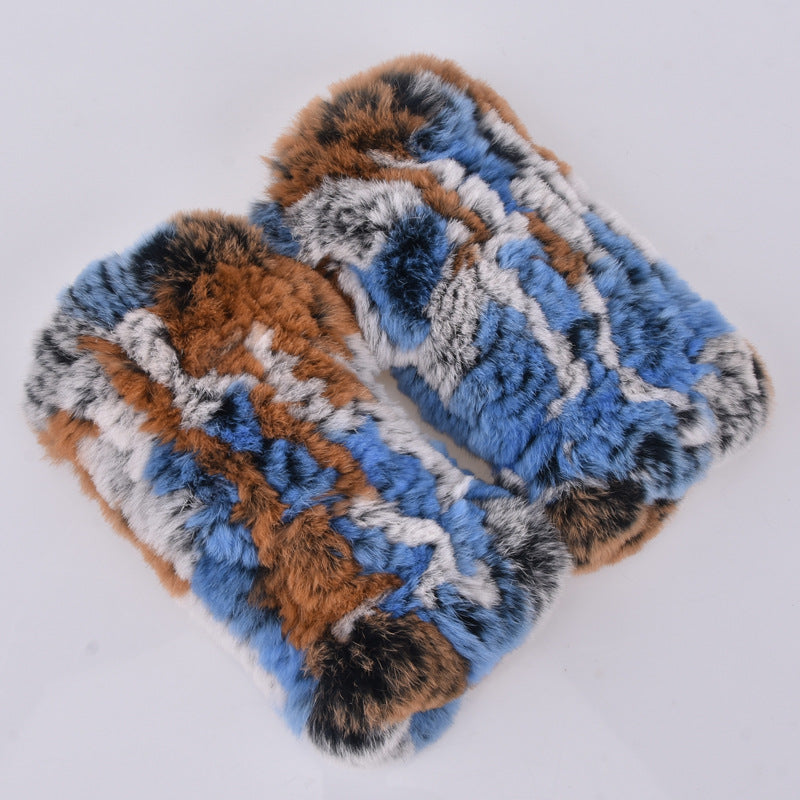 Rabbit Fur Half Finger Gloves Padded