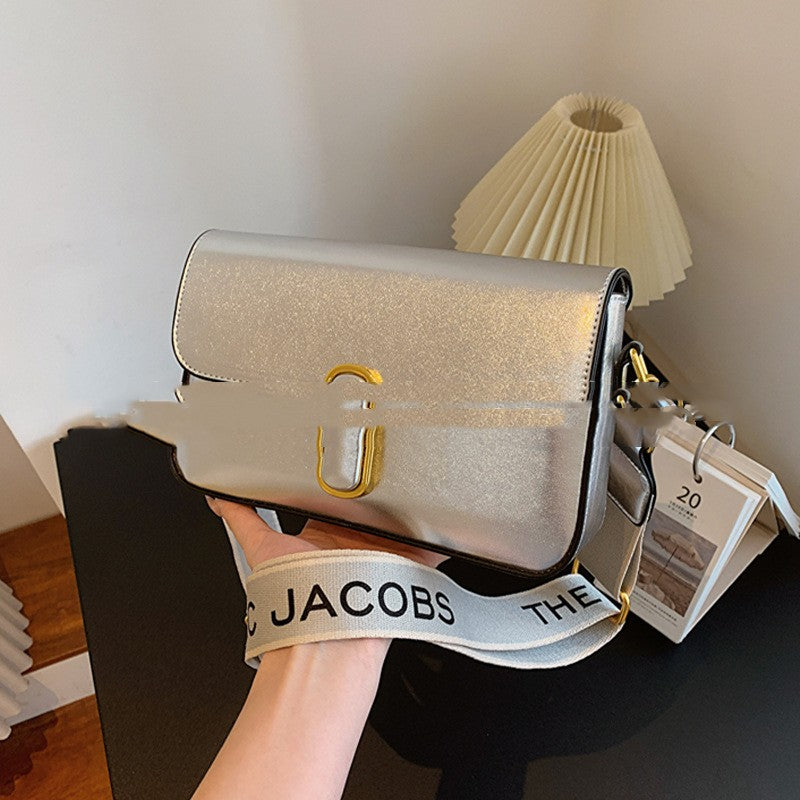 Fashion Small Square Bag Simple Texture Wide Shoulder Strap