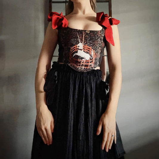 New Pullover Sleeveless Lace-Up Print Crop Corset