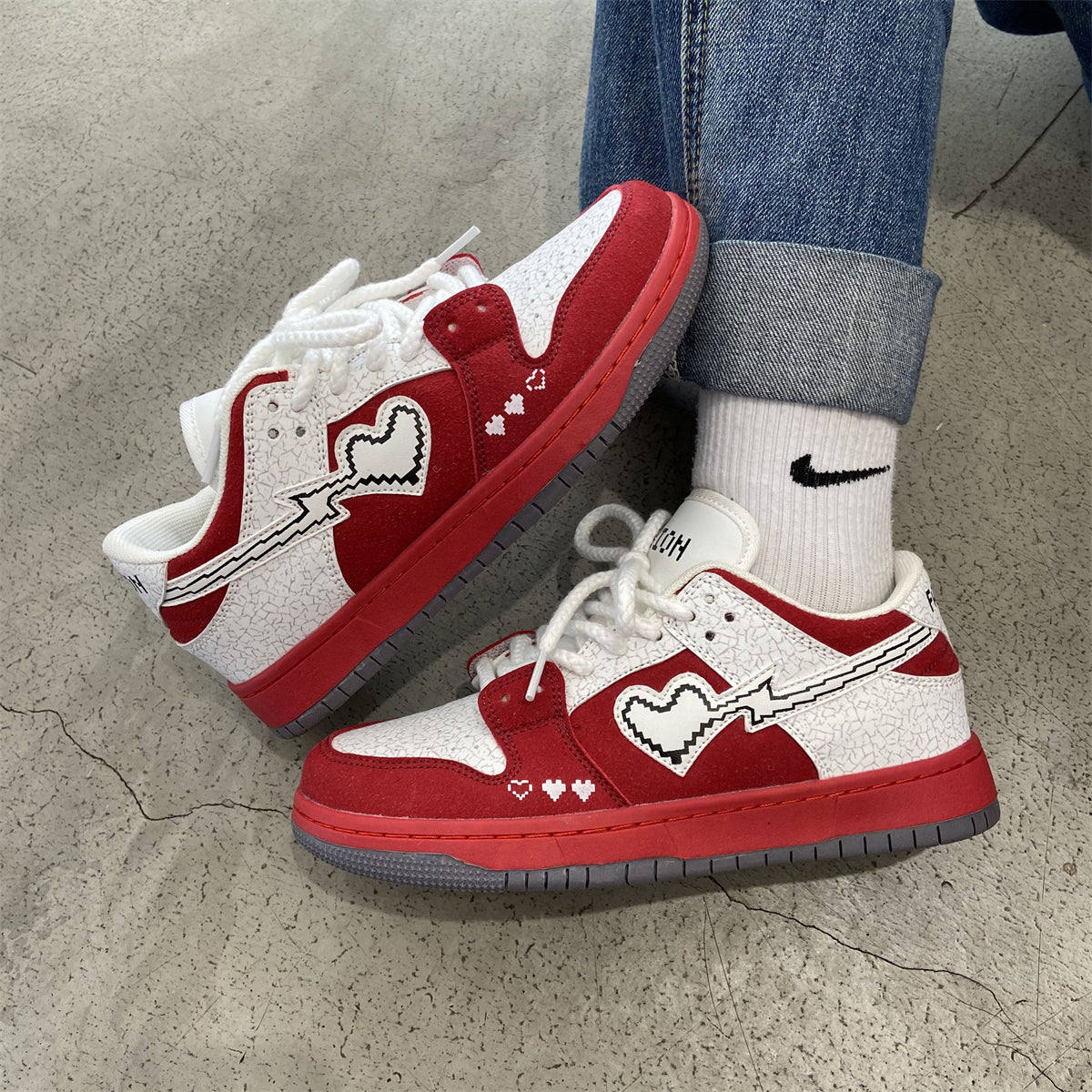 Pixel Heart Røde Skatersko Dame
