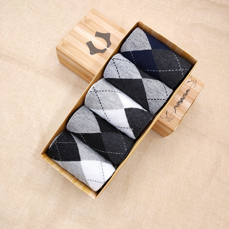 Solidcolor Mid-calf Length Men's Socks Boxed  5 Pairs